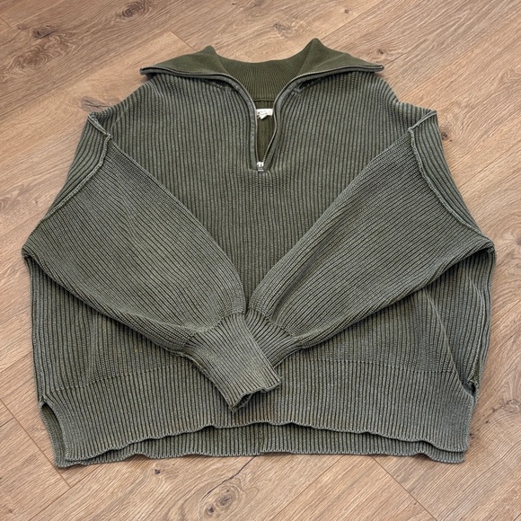aerie Sweaters - Aerie Olive Ribbed Knit with Zip Detail